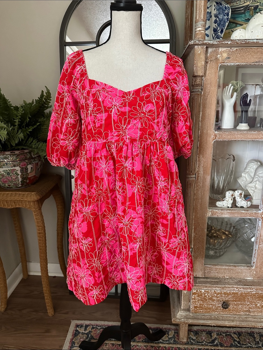 Joy Joy Hot Pink & Fuchsia Floral Puff Sleeve Kids Dress